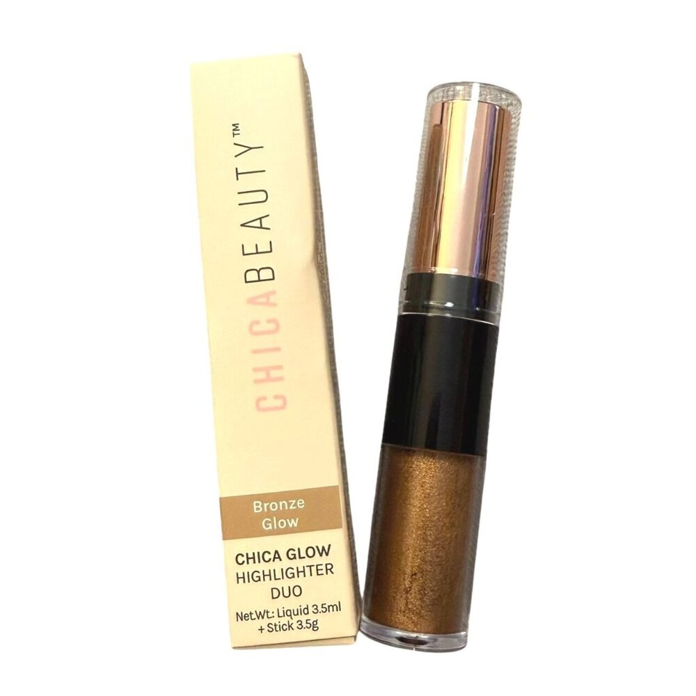 Chica Beauty Bronze Glow Highlighter Duo Full Size Double-Ended Stick and Liquid